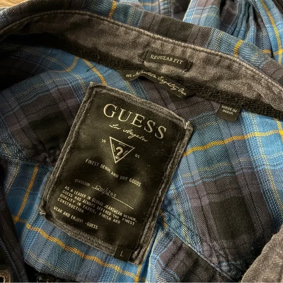 Guess Los Angeles Women's L Regular Fit Blue Plaid Flannel Shirt - Picture 5 of 10